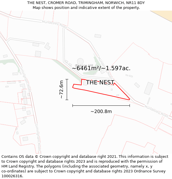 THE NEST, CROMER ROAD, TRIMINGHAM, NORWICH, NR11 8DY: Plot and title map