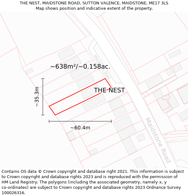 THE NEST, MAIDSTONE ROAD, SUTTON VALENCE, MAIDSTONE, ME17 3LS: Plot and title map