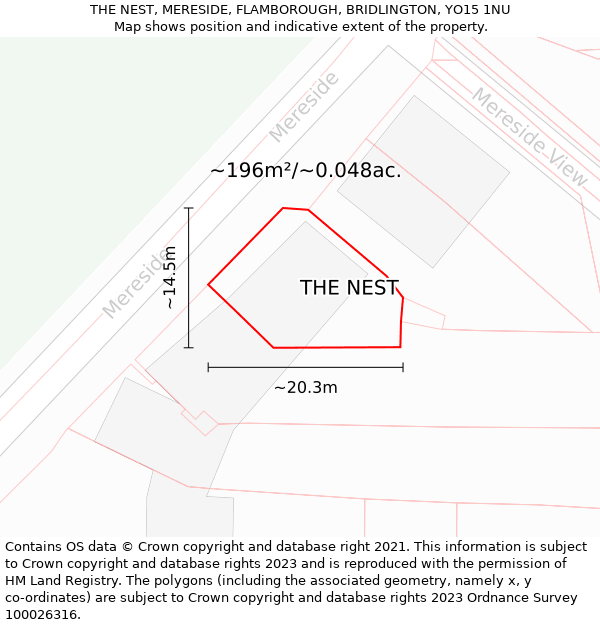 THE NEST, MERESIDE, FLAMBOROUGH, BRIDLINGTON, YO15 1NU: Plot and title map