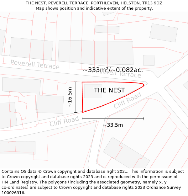 THE NEST, PEVERELL TERRACE, PORTHLEVEN, HELSTON, TR13 9DZ: Plot and title map