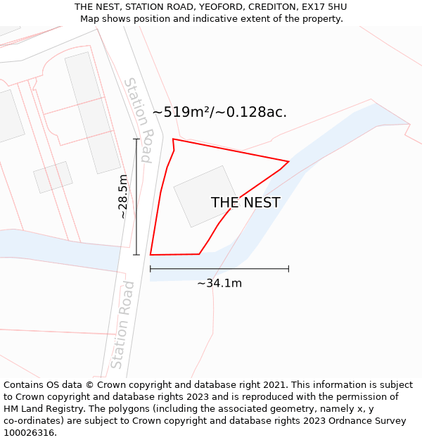THE NEST, STATION ROAD, YEOFORD, CREDITON, EX17 5HU: Plot and title map