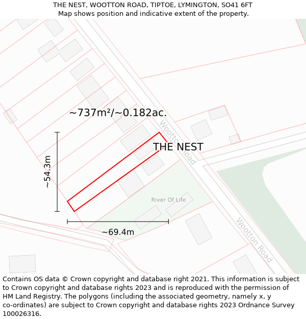 THE NEST, WOOTTON ROAD, TIPTOE, LYMINGTON, SO41 6FT: Plot and title map