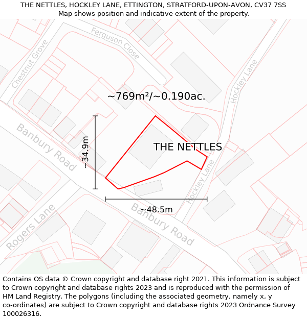 THE NETTLES, HOCKLEY LANE, ETTINGTON, STRATFORD-UPON-AVON, CV37 7SS: Plot and title map