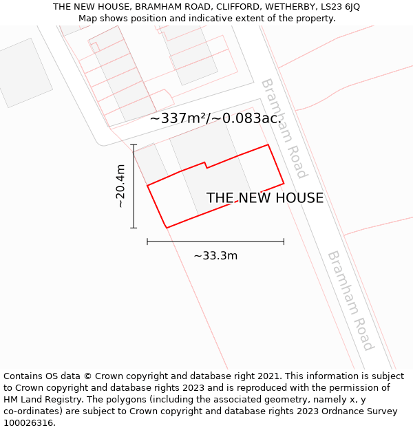 THE NEW HOUSE, BRAMHAM ROAD, CLIFFORD, WETHERBY, LS23 6JQ: Plot and title map