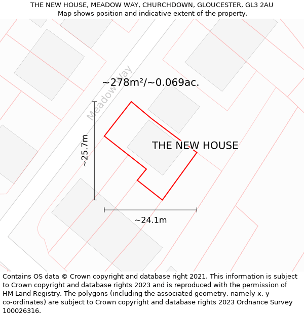 THE NEW HOUSE, MEADOW WAY, CHURCHDOWN, GLOUCESTER, GL3 2AU: Plot and title map