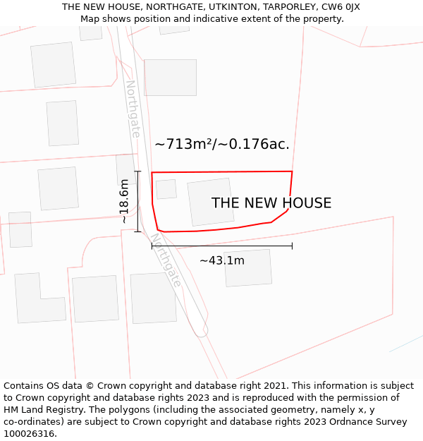 THE NEW HOUSE, NORTHGATE, UTKINTON, TARPORLEY, CW6 0JX: Plot and title map