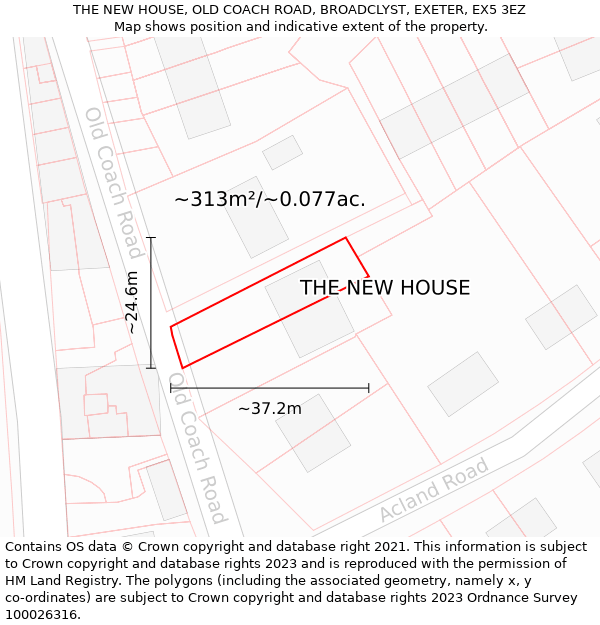 THE NEW HOUSE, OLD COACH ROAD, BROADCLYST, EXETER, EX5 3EZ: Plot and title map