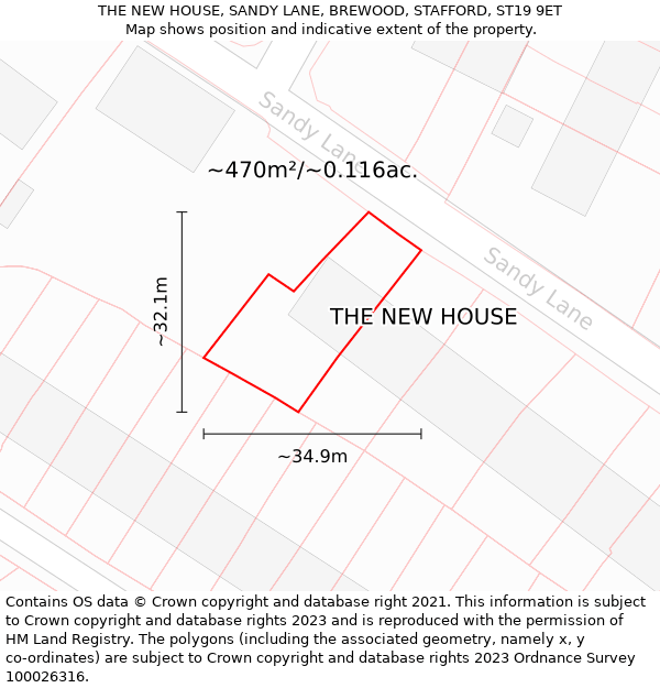 THE NEW HOUSE, SANDY LANE, BREWOOD, STAFFORD, ST19 9ET: Plot and title map
