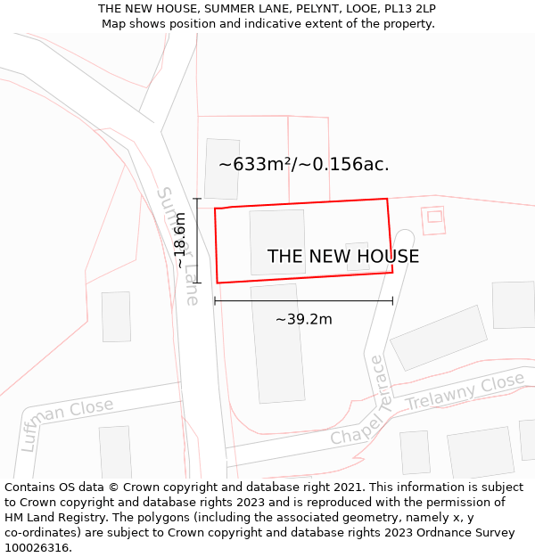 THE NEW HOUSE, SUMMER LANE, PELYNT, LOOE, PL13 2LP: Plot and title map