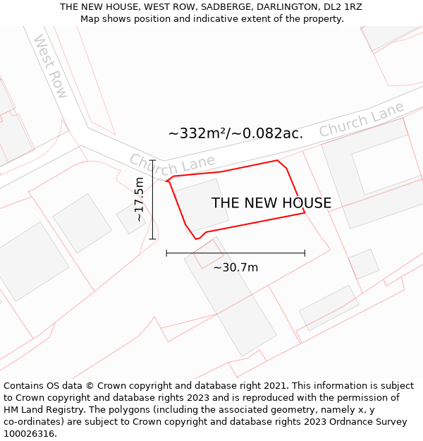 THE NEW HOUSE, WEST ROW, SADBERGE, DARLINGTON, DL2 1RZ: Plot and title map