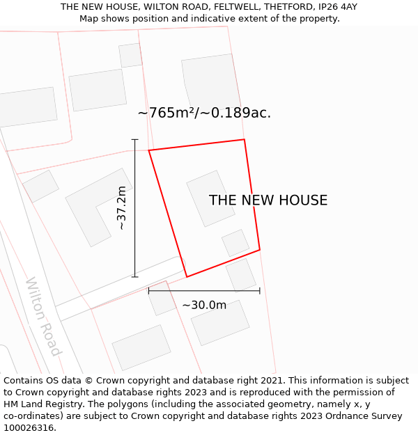 THE NEW HOUSE, WILTON ROAD, FELTWELL, THETFORD, IP26 4AY: Plot and title map