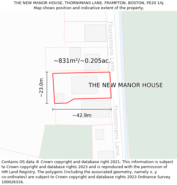THE NEW MANOR HOUSE, THORNIMANS LANE, FRAMPTON, BOSTON, PE20 1AJ: Plot and title map