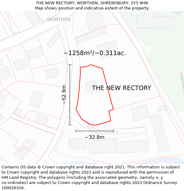 THE NEW RECTORY, WORTHEN, SHREWSBURY, SY5 9HN: Plot and title map