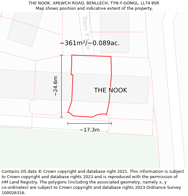 THE NOOK, AMLWCH ROAD, BENLLECH, TYN-Y-GONGL, LL74 8SR: Plot and title map