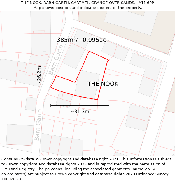 THE NOOK, BARN GARTH, CARTMEL, GRANGE-OVER-SANDS, LA11 6PP: Plot and title map