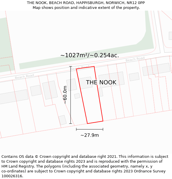 THE NOOK, BEACH ROAD, HAPPISBURGH, NORWICH, NR12 0PP: Plot and title map