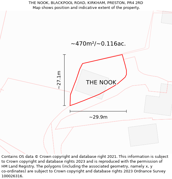 THE NOOK, BLACKPOOL ROAD, KIRKHAM, PRESTON, PR4 2RD: Plot and title map