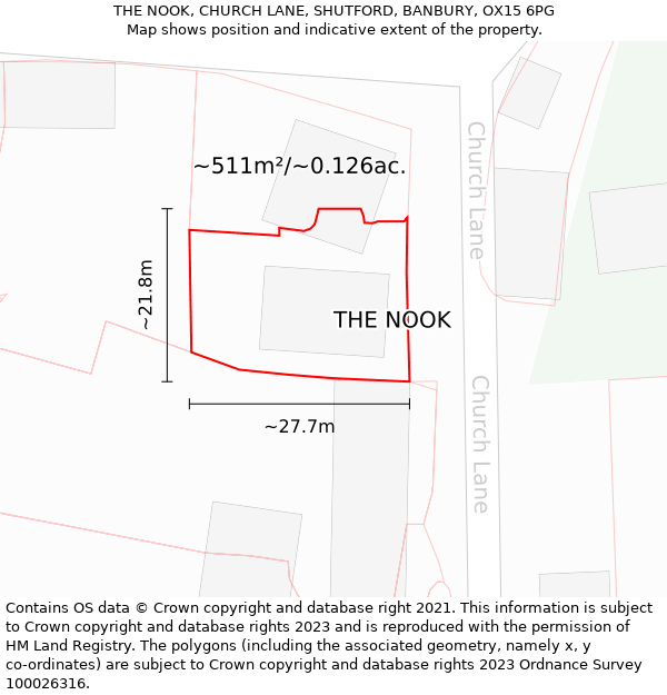 THE NOOK, CHURCH LANE, SHUTFORD, BANBURY, OX15 6PG: Plot and title map