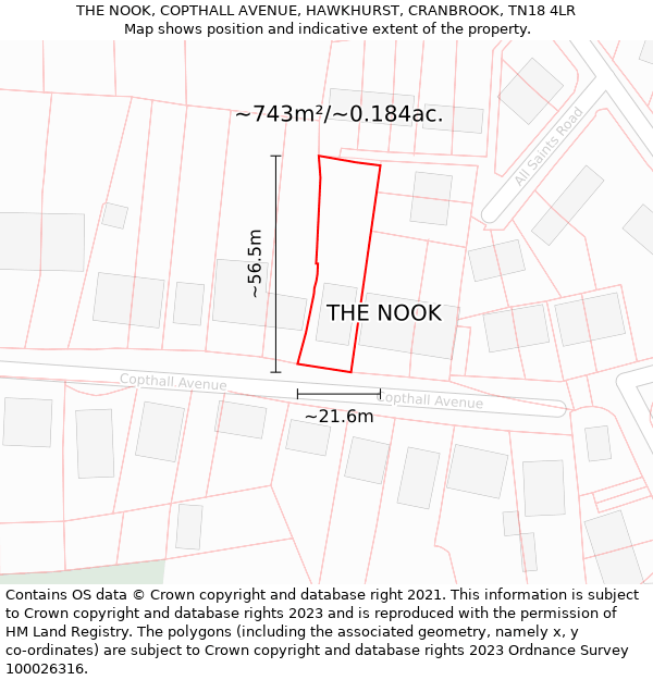 THE NOOK, COPTHALL AVENUE, HAWKHURST, CRANBROOK, TN18 4LR: Plot and title map