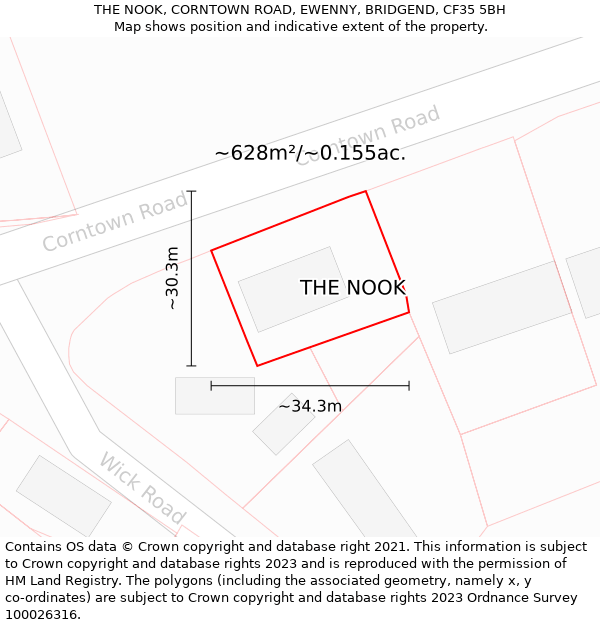 THE NOOK, CORNTOWN ROAD, EWENNY, BRIDGEND, CF35 5BH: Plot and title map