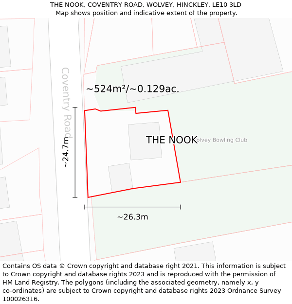 THE NOOK, COVENTRY ROAD, WOLVEY, HINCKLEY, LE10 3LD: Plot and title map
