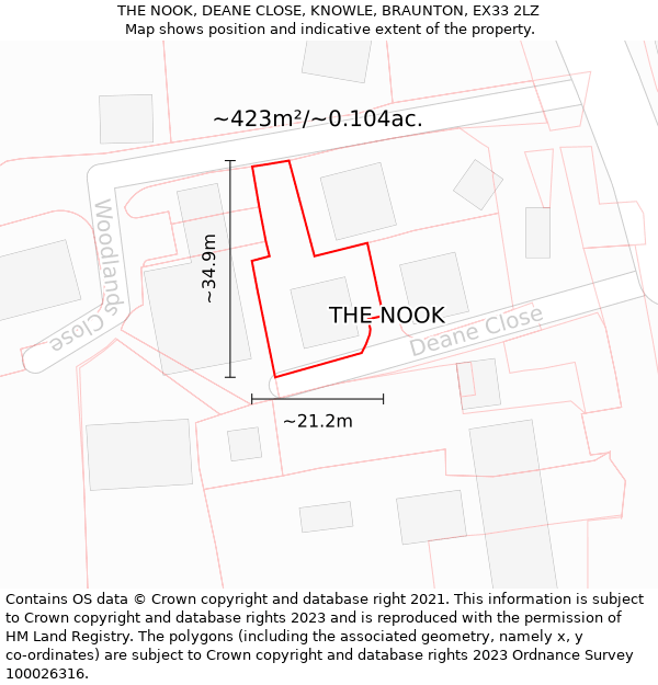 THE NOOK, DEANE CLOSE, KNOWLE, BRAUNTON, EX33 2LZ: Plot and title map