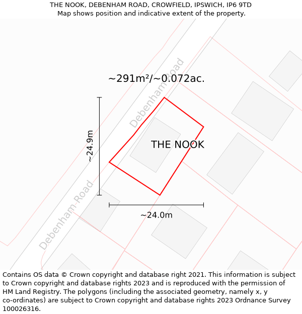 THE NOOK, DEBENHAM ROAD, CROWFIELD, IPSWICH, IP6 9TD: Plot and title map