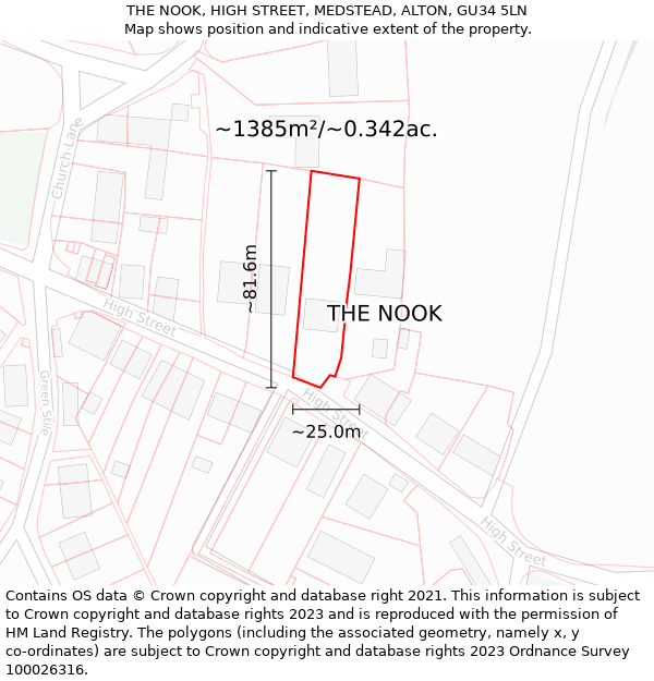 THE NOOK, HIGH STREET, MEDSTEAD, ALTON, GU34 5LN: Plot and title map