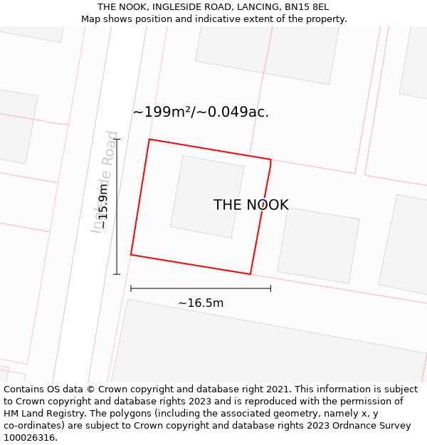 THE NOOK, INGLESIDE ROAD, LANCING, BN15 8EL: Plot and title map