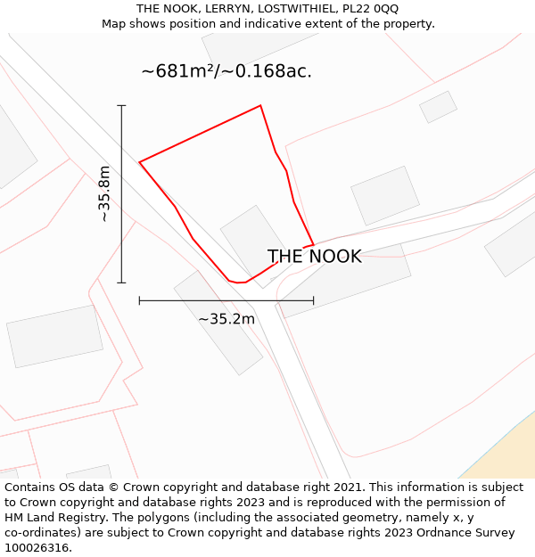 THE NOOK, LERRYN, LOSTWITHIEL, PL22 0QQ: Plot and title map