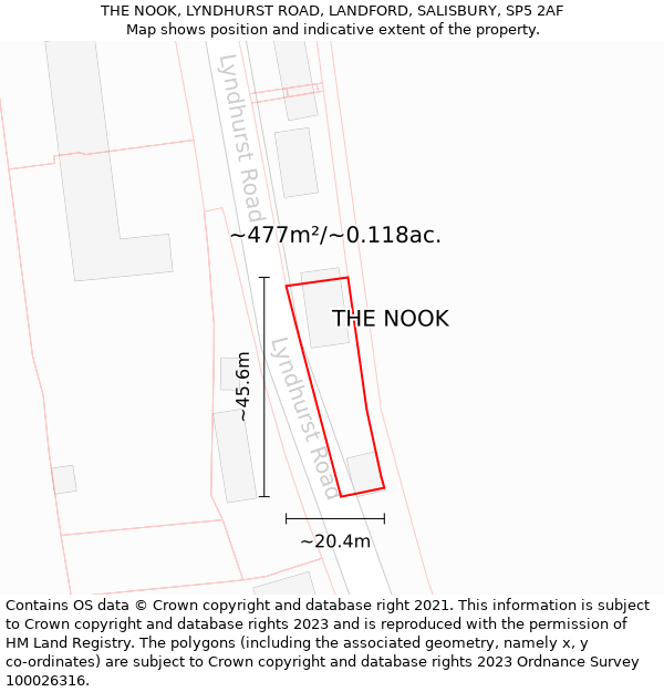 THE NOOK, LYNDHURST ROAD, LANDFORD, SALISBURY, SP5 2AF: Plot and title map