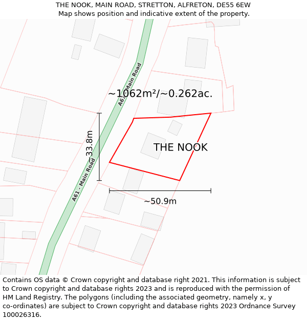 THE NOOK, MAIN ROAD, STRETTON, ALFRETON, DE55 6EW: Plot and title map