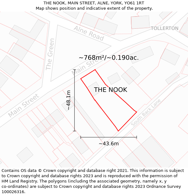 THE NOOK, MAIN STREET, ALNE, YORK, YO61 1RT: Plot and title map