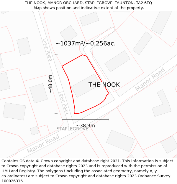 THE NOOK, MANOR ORCHARD, STAPLEGROVE, TAUNTON, TA2 6EQ: Plot and title map