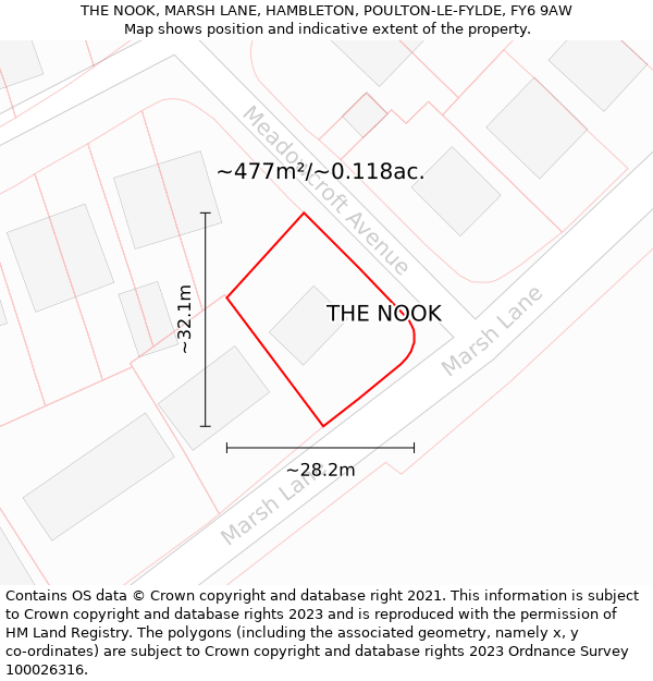 THE NOOK, MARSH LANE, HAMBLETON, POULTON-LE-FYLDE, FY6 9AW: Plot and title map