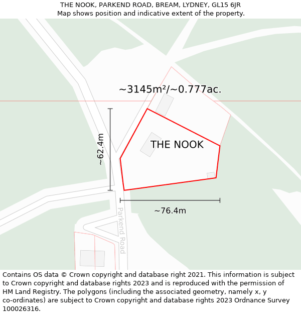 THE NOOK, PARKEND ROAD, BREAM, LYDNEY, GL15 6JR: Plot and title map