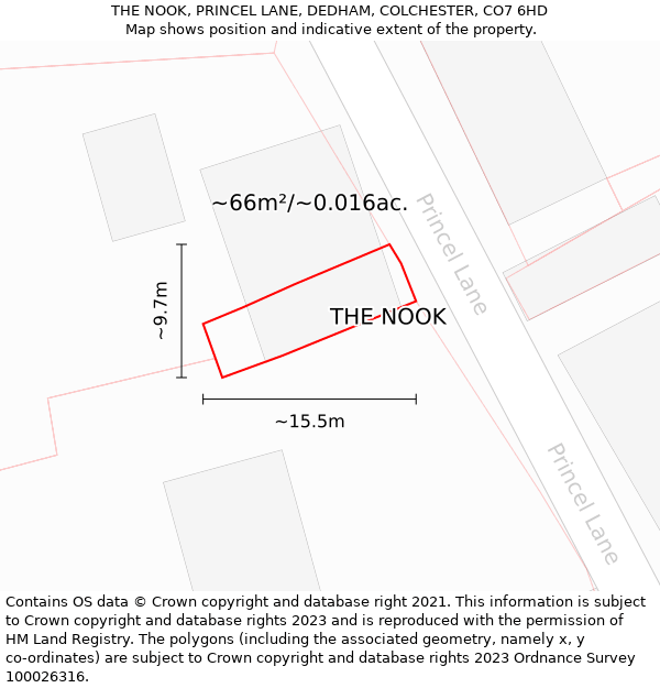 THE NOOK, PRINCEL LANE, DEDHAM, COLCHESTER, CO7 6HD: Plot and title map