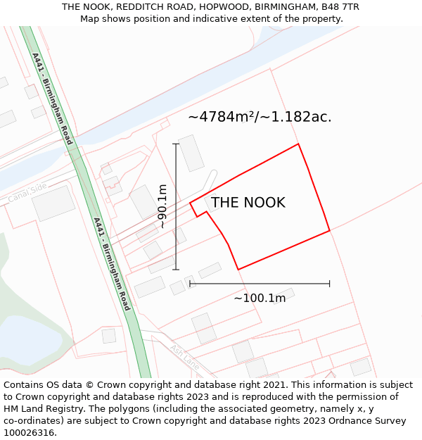 THE NOOK, REDDITCH ROAD, HOPWOOD, BIRMINGHAM, B48 7TR: Plot and title map