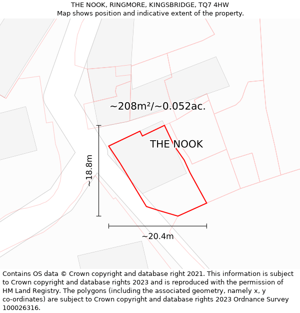 THE NOOK, RINGMORE, KINGSBRIDGE, TQ7 4HW: Plot and title map