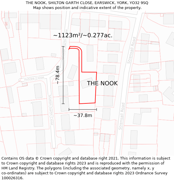 THE NOOK, SHILTON GARTH CLOSE, EARSWICK, YORK, YO32 9SQ: Plot and title map