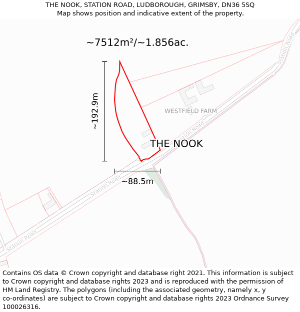 THE NOOK, STATION ROAD, LUDBOROUGH, GRIMSBY, DN36 5SQ: Plot and title map