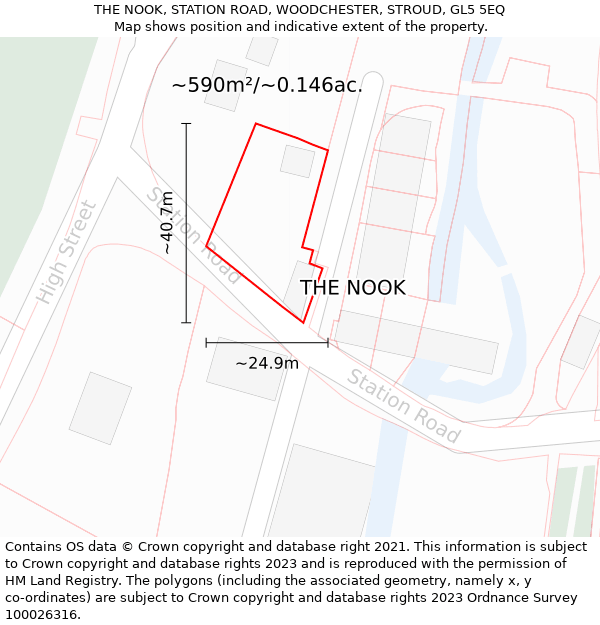 THE NOOK, STATION ROAD, WOODCHESTER, STROUD, GL5 5EQ: Plot and title map
