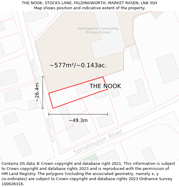 THE NOOK, STOCKS LANE, FALDINGWORTH, MARKET RASEN, LN8 3SH: Plot and title map