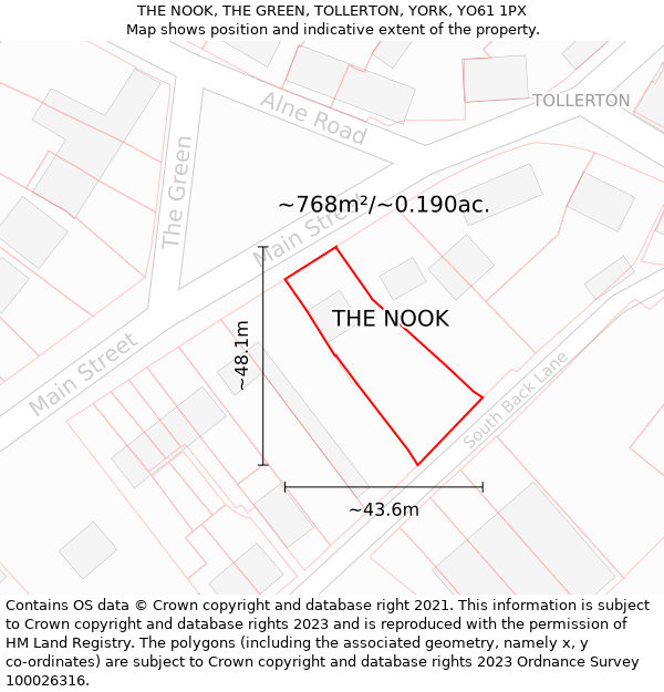 THE NOOK, THE GREEN, TOLLERTON, YORK, YO61 1PX: Plot and title map