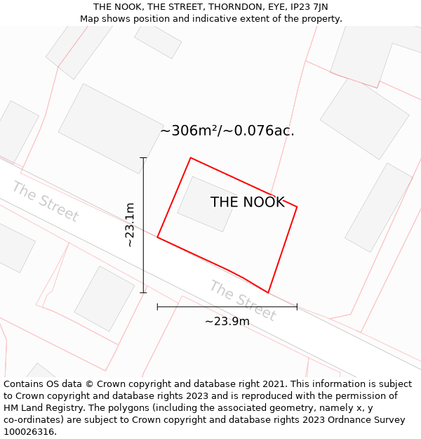 THE NOOK, THE STREET, THORNDON, EYE, IP23 7JN: Plot and title map