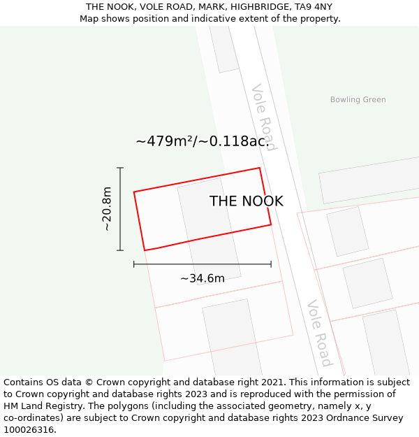 THE NOOK, VOLE ROAD, MARK, HIGHBRIDGE, TA9 4NY: Plot and title map