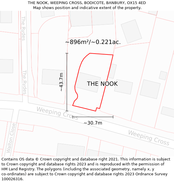 THE NOOK, WEEPING CROSS, BODICOTE, BANBURY, OX15 4ED: Plot and title map