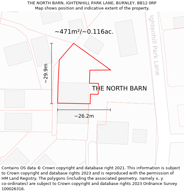 THE NORTH BARN, IGHTENHILL PARK LANE, BURNLEY, BB12 0RP: Plot and title map