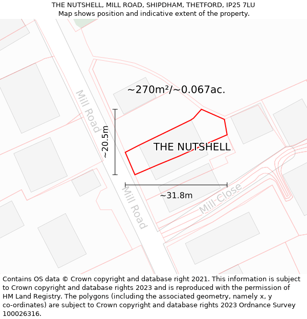 THE NUTSHELL, MILL ROAD, SHIPDHAM, THETFORD, IP25 7LU: Plot and title map