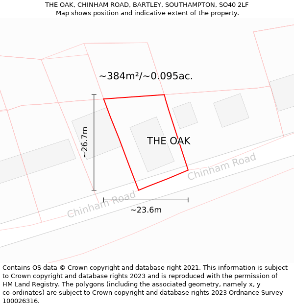 THE OAK, CHINHAM ROAD, BARTLEY, SOUTHAMPTON, SO40 2LF: Plot and title map